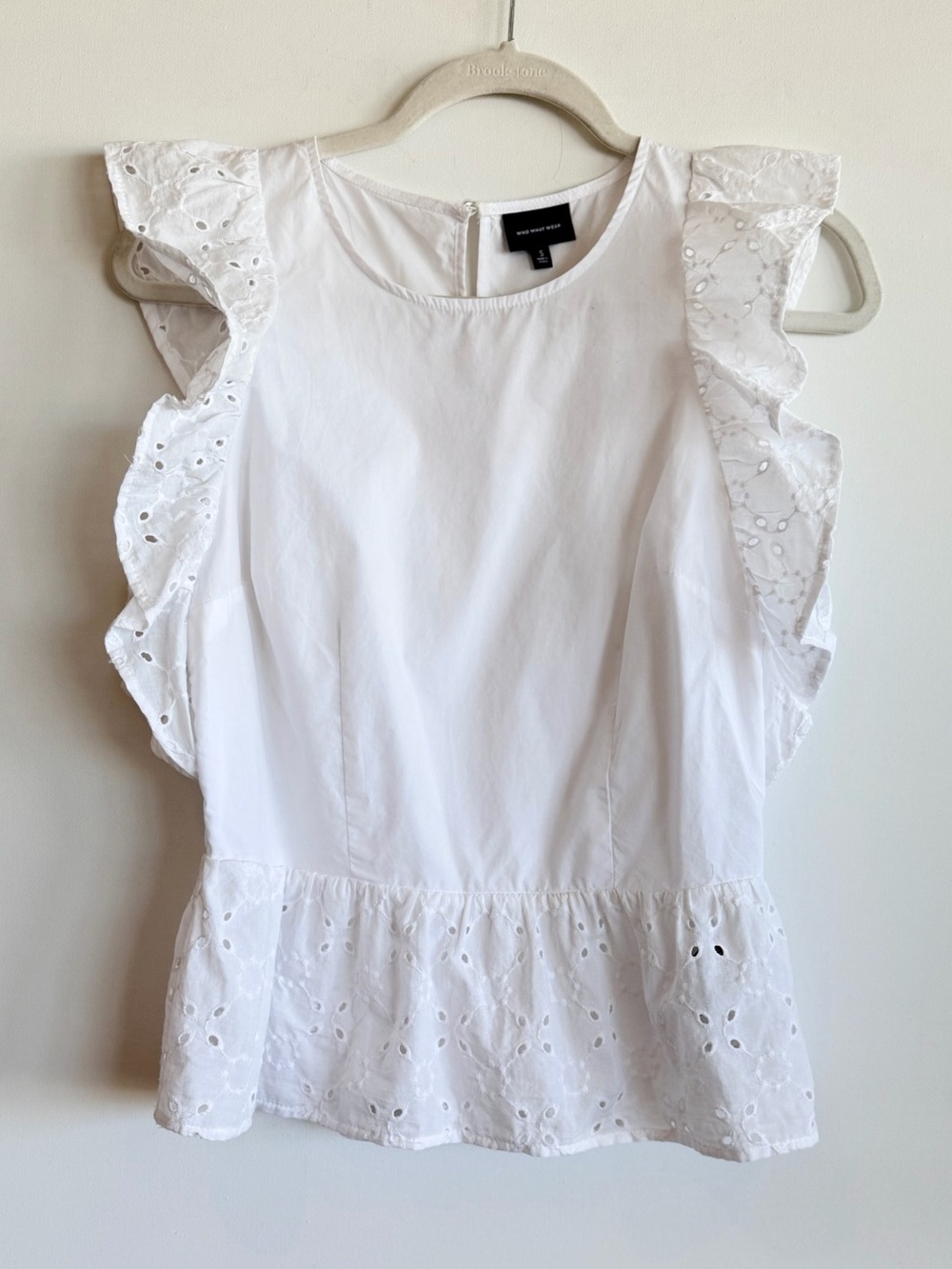 Who What Wear White Eyelet Peplum Top Ruffle Sleeve Size S